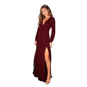 LULUS Love You So Burgundy Long Sleeve Tie Back Lightweight Maxi‎ Dress-Size S